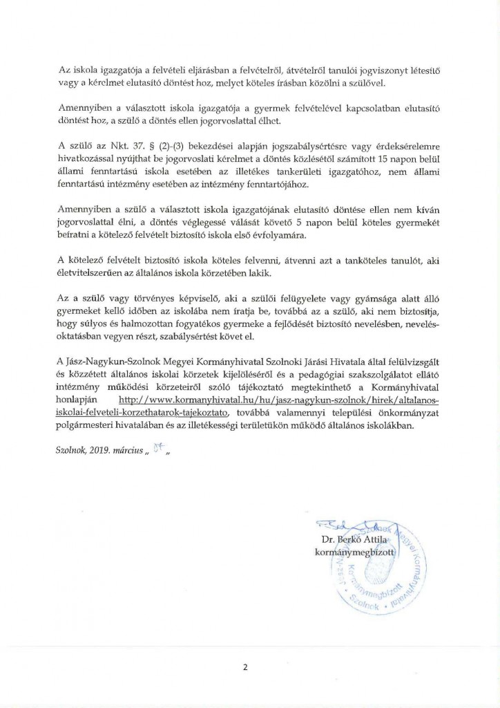 Hirdetmény az általános iskolai beiratkozás rendjéről 20192